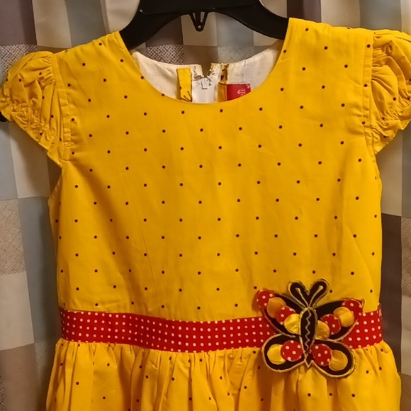 NWOT Shrawanti gold&black polkadot dress w butterflies & belt Sz 32 EU/23/14 US - Picture 15 of 15